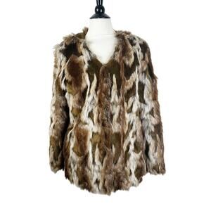 Adrienne Landau Animal Print Vegan Faux Fur Coat Jacket Size Medium